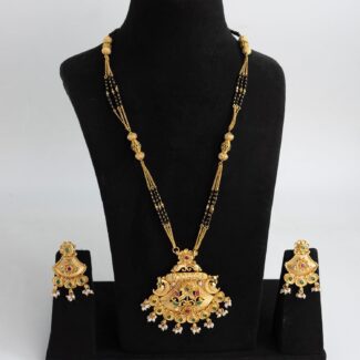 "Royal Gold Plated Rajwadi Mangal Sutra with Earrings" SET-M0046