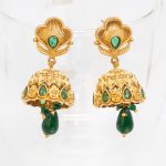 Antique Green Stone Rajwadi Gold Plated Jhumka Earring