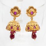 Antique Ruby Stone Rajwadi Gold Plated Jhumka Earring
