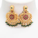 Beautiful Peacock Rajwadi Ruby Green Stone Earrings