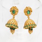 Cute Floral Green Stone Gold Matt Finish Jhumka Earring