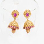 Cute Floral Ruby Stone Gold Matt Finish Jhumka Earring