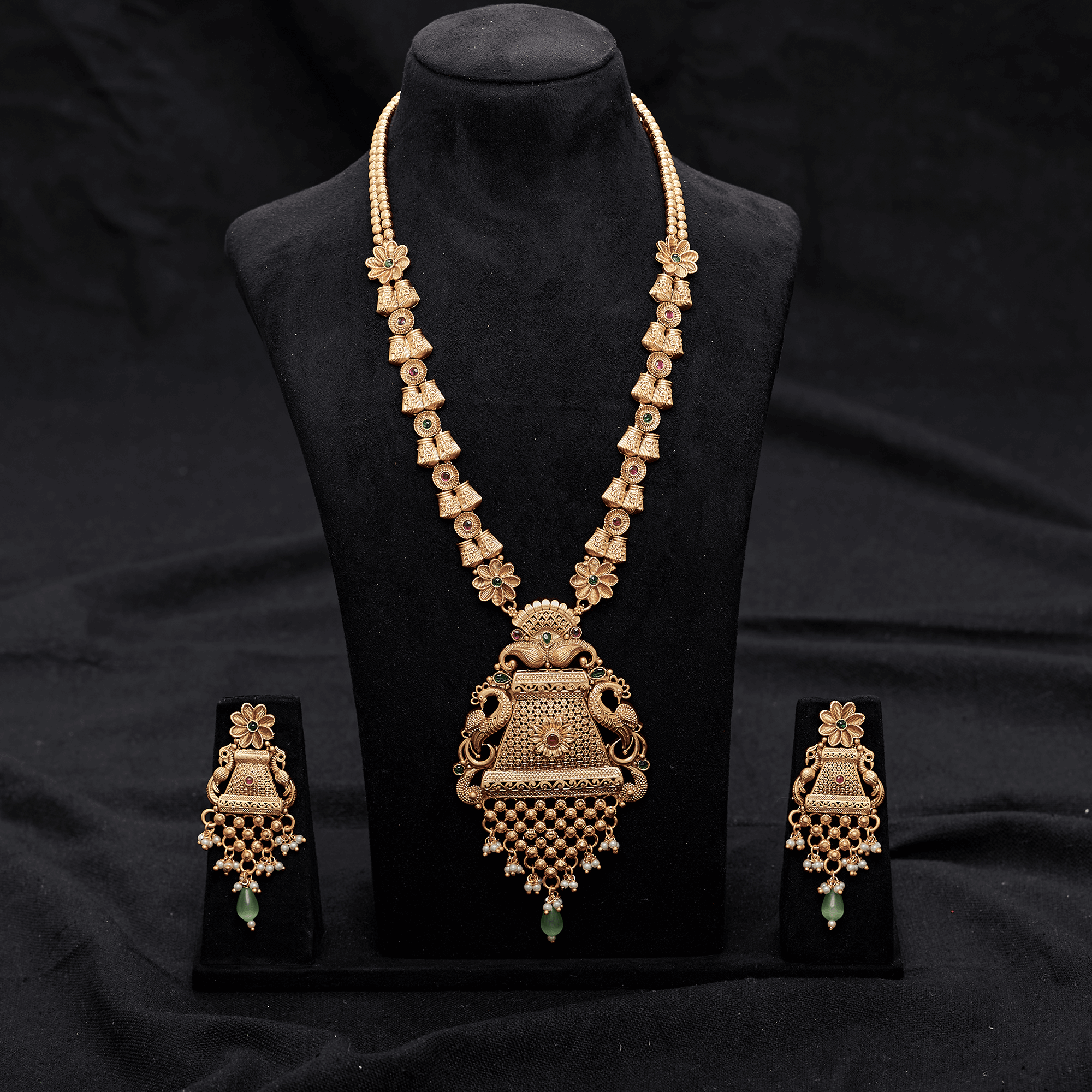 cute-peacock-green-drop-multi-coller-gold-matt-finish-long-necklace-set-2023-10-20-05-45-50-9855.png