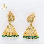 Cute Peacock Rajwadi 1gm Gold Plated Green Jhumka Earring