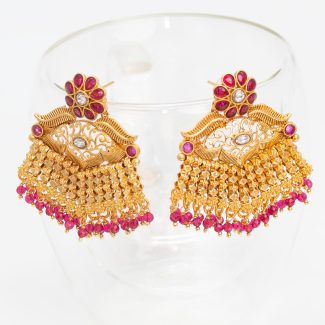 Cute Plants Rajwadi 1gm Gold Plated Ruby Stone Earrings