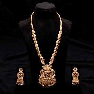 Gorgeous Peacock Ruby 1gm Gold Plated Matt Finish Long Necklace Set