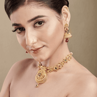 Peacock 1gm Gold Plated Necklace Set With Earrings