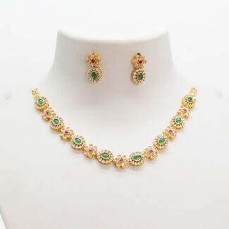 "Majestic Sparkle: American Diamond Bridal Necklace Set" ADNECK-0587