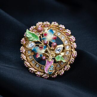 Antique Flower Pot Design 1gm Gold Plated With Meena Adjustable Ring MARIN-0608