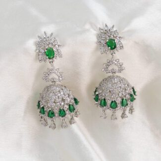 "Rhodium Plated High Grade Authentic White AD Studded Jhumka Earrings" DNJK0547