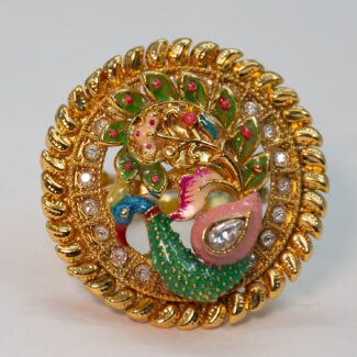 Antique Peacock Design 1gm Gold Plated With Meena Adjustable Ring MARIN-0884