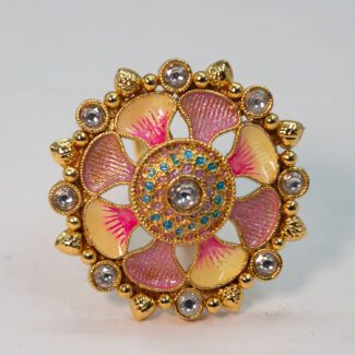 Antique Flower Design 1gm Gold Plated With Meena Adjustable Ring MARIN-0886