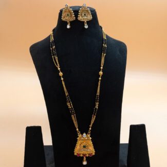 Gold-Plated Long Mangalsutra with Black Beads