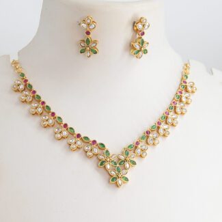 "Stylish Gold Plated AD Necklace Set – Perfect Gift for Her"  ADNECK-0594