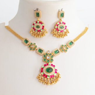 "Elegant Gold-Plated Meena AD Necklace Set" ADNECK-0593